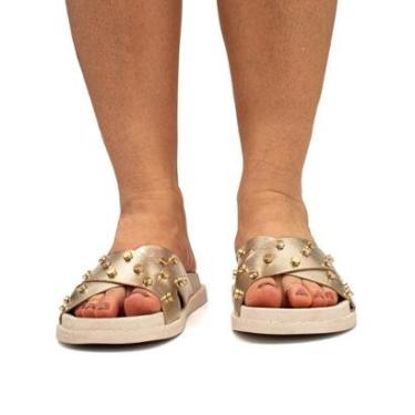 Imagem de Sandália Flatform Feminina Casual Papete Plataforma Flat Brilho Enfeite Metálico-Feminino