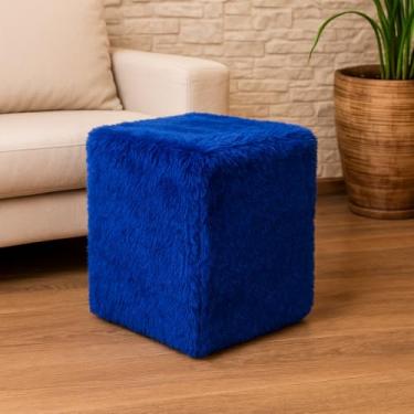 Imagem de Capa Puff Banquinho Quadrado Pelúcia Pelo Curto (AZUL ROYAL)