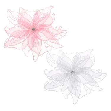 Imagem de PATIKIL 2 peças Broche de flor de tecido de cetim grande de 22 cm para mulheres broches florais elegantes de organza para casamento, dança, festa, roupas, vestido, chapéu, acessórios, branco, rosa