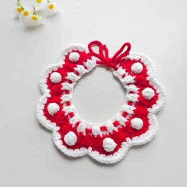 Imagem de Babador para animais de estimação, cachecol de crochê para cuidados e decoração de animais de estimação (pontos vermelhos e brancos)