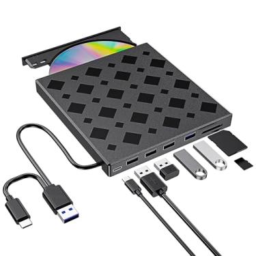 Imagem de MAHAHUM Unidade externa de CD/DVD para laptop Mac, USB 3.0 e tipo-C 8 em 1 gravador de CD/reprodutor/leitor portátil Plug & Play, unidade de DVD, compatível com Windows 11/10/8/7, Mac OS, MacBook Pro