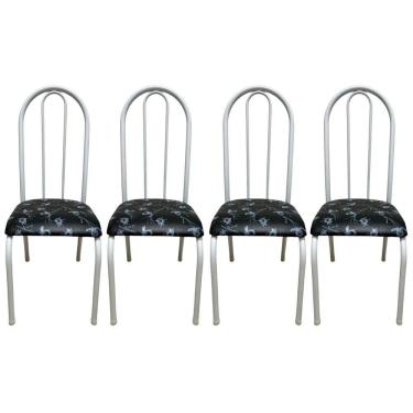 Imagem de Kit 4 Cadeiras Sala Jantar Aço Tubolar Cozinha Courino Junco Cor Do Assento:preto Florido-branco