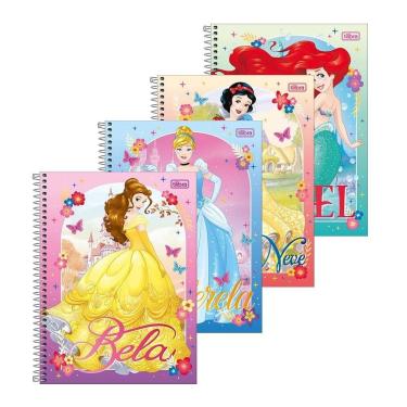 Imagem de Caderno Espiral Universitário Tilibra Princesas Fit Capa Dura| 10 Matérias 160 Folhas - Embalagem com 4 Unidades