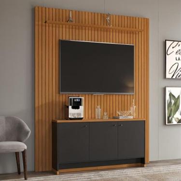 Imagem de Painel Ripado 184cm com Buffet 3 Portas Berlin 135cm - Via Nossa, Pret