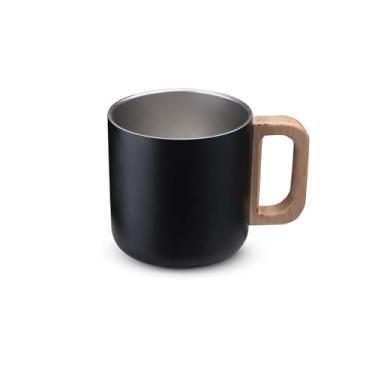 Imagem de Genérico, Caneca Térmica com Alça em Madeira, 400ml, Preto, Design Funcional, Multiuso, Ideal para Trabalho, Estudo e Viagens