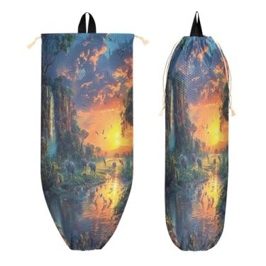 Imagem de xigua Suporte de parede para saco de plástico de animais africanos com cordão, 1 pacote, organizador de sacolas de supermercado reutilizável para bolsas, meias, roupas íntimas e gravatas