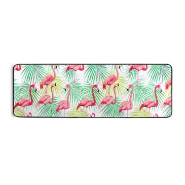 Imagem de Burbuja Flamingos Tapete de corredor de folhas tropicais 61 x 183 cm, tapete lavável antiderrapante com suporte de borracha, tapete para sala de estar, corredor, decoração de casa