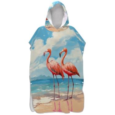 Imagem de Joisal Poncho de surfe para adultos trocador de roupa de praia com capuz toalha de banho leve flamingo praia ponchos femininos com capuz