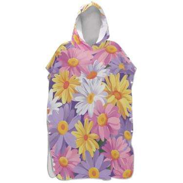 Imagem de Joisal Roupão para adultos, poncho de surfe, com capuz, toalha de natação de secagem rápida, poncho masculino e feminino, com capuz, retrô, margarida, pastel