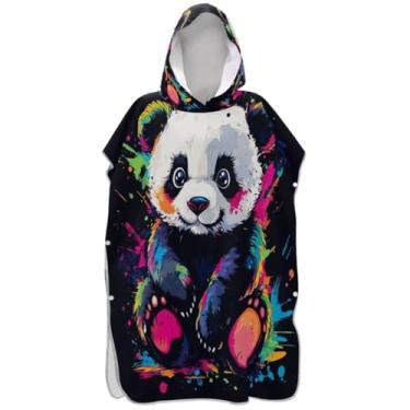 Imagem de Joisal Poncho de surfe para adultos trocador de roupa de praia com capuz toalha de banho plus size adulto ponchos para mulheres desenho animado colorido panda preto