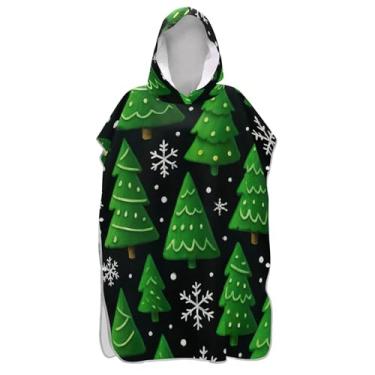 Imagem de TSENQUE Poncho de surfe trocador roupão adulto praia moletom toalha floral reutilizável Natal árvores verdes preto homens mulheres poncho com capuz