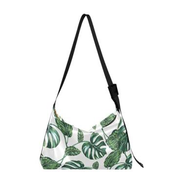 Imagem de Bolsas de couro macio com flores e folhas rosas, bolsas masculinas grandes, bolsas de ombro único com estampa de folhas fofas, Folhas tropicais