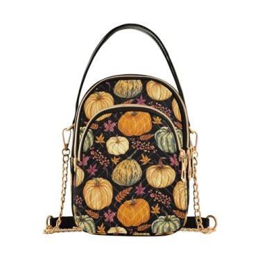 Imagem de Joisal Bolsas transversais femininas com flores de caveira, bolsas de ombro femininas, bolsa de ombro moderna para mulheres, Folha de bordo de abóbora, 15*21*8cm