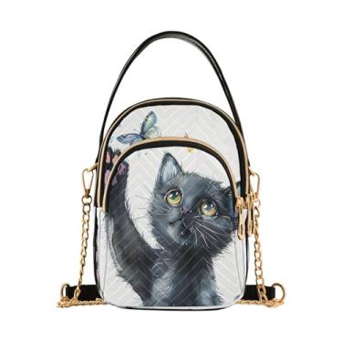 Imagem de Wolf in Starry Night Bolsa tiracolo antirroubo feminina bolsas e bolsas carteiro para mulheres, Borboletas que pegam gatos, 15*21*8cm