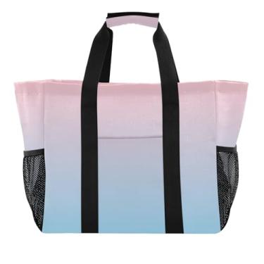 Imagem de Sacolas utilitárias femininas rosa blush azul gradiente à prova d'água grandes reutilizáveis sacolas de compras de pano de mercearia bolsa personalizada para mãe de piscina