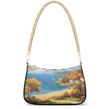 Imagem de Ovos de Páscoa coelho prado bolsas fofas mulheres Hobo festa bolsa feminina pequena bolsa de ombro fofa desenho animado pequena, Pintura de praia de outono