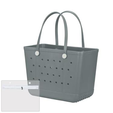 Imagem de Bolsa tiracolo de praia de borracha grande, EVA aberto à prova d'água, bolsa de mão esportiva lavável para academia praia piscina, Cinza, XL 码