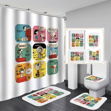 Imagem de Conjunto de cortinas de chuveiro Snoopys Anime Waterproof com tapete e tapete