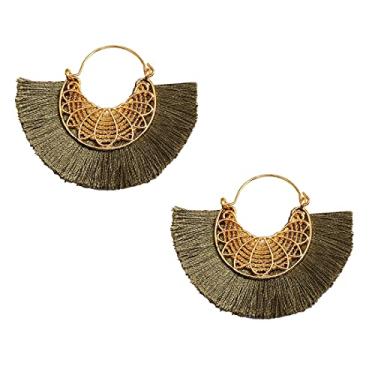 Imagem de Brincos de franja, delicado boêmio V Shap borla brinco de argola elegante com franja para mulheres e meninas Verde