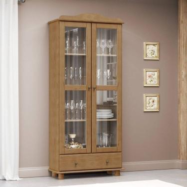 Imagem de Cristaleira Vitrine Rústica 100% Madeira Maciça 2 Portas 1 Gaveta Linha Rubi Freijó