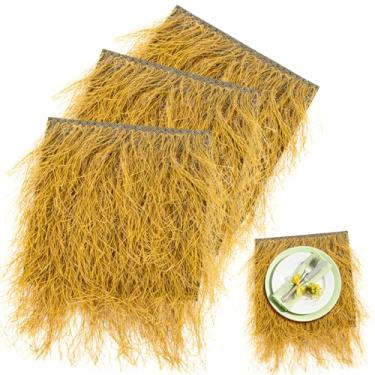 Imagem de Jogo americano de palha de feno falso de Ação de Graças - 3 peças RAINFLOW Squra fardos de feno falsos de plástico para decoração, ideal para decoração de jardim de Natal com tema de festa de cowbboys