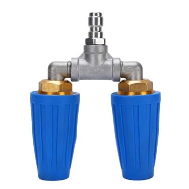 Imagem de Bocal duplo de turbina para lavadora de pressão, bico turbo rotativo duplo de aço inoxidável de 1/4 psi para limpeza de carros de jardim (Azul)
