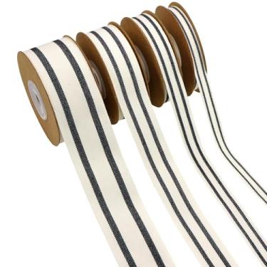 Imagem de YERELO Conjunto de 10 jardas x 4 rolos de fitas listradas de algodão preto e branco para artesanato de árvore de Natal, guirlanda de casamento, embrulho de presente, decoração e laços de cabelo feitos