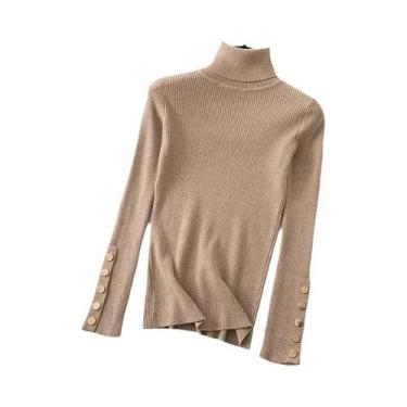 Imagem de Suéter Feminino De Gola Alta Com Mangas Longas, Ajuste Slim, Malha Mac