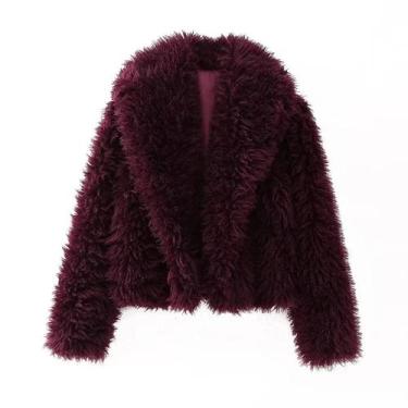 Imagem de Jaqueta De Pele Sintética Oversized Burgundy Para Mulheres, Casual, Qu