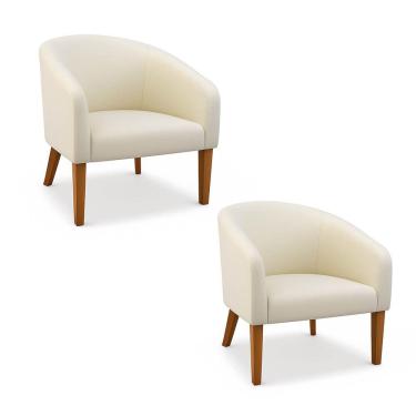 Imagem de Poltrona Sala Decorativa Kit 2 Stella Pé Madeira Trapézio Castanho Suede Bege D03 - D'rossi