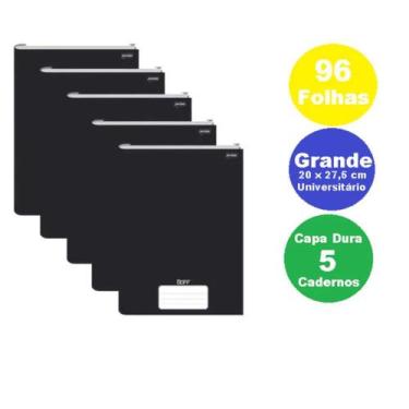 Imagem de Kit 5 Cadernos Brochurao Capa Dura Stiff 96fls Preto Jandaia