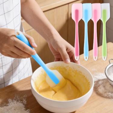 Imagem de 4 espátulas de silicone, espátula raspadora de jarra, alça de orifício de pendurar para tigela de mistura, design de uma peça, utensílios de cozinha antiaderentes flexíveis, ferramentas raspadoras