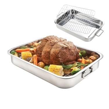 Imagem de Assadeira, panelas de aço inoxidável – Lata para assar frango, para cozinheiros domésticos, dia de Ação de Graças, festivos, iniciantes, amantes de culinária, jantar de presunto de peru