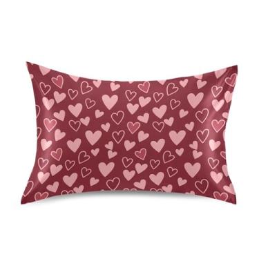 Imagem de Wassud Fronha de cetim para o dia dos namorados com corações para cabelo e pele, fronhas de seda lisa, tamanho queen, respirável, com fecho de envelope