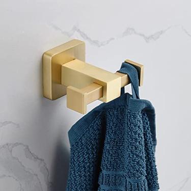 Imagem de Kit de acessórios de banho Toalheiro de latão, trilho de barra de toalha de banho de cobre, conjunto de pingente de escova de banheiro suporte de armazenamento montado na parede (cor: ganchos duplos)