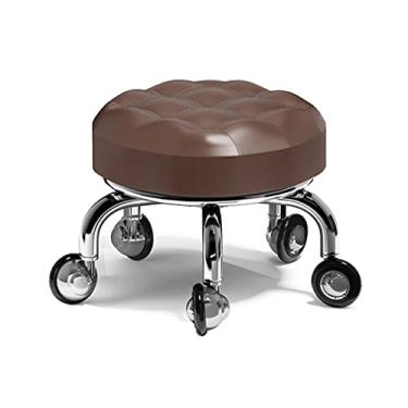 Imagem de Banqueta de rolamento baixo com rodas, rodas não enrolam cabelo, banquinho de pedicure, banco de rolo banquinho curto com rodízio giratório universal rodas de couro pequeno P marrom (marrom)