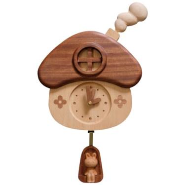 Imagem de Relógio de parede silencioso sem tique-taque em forma de cabana de coelho, relógio de pêndulo alimentado por bateria, decoração de parede de quarto, fácil de instalar