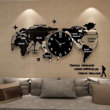 Imagem de U5GAAALPPQ9 Relógio de parede acrílico DIY 3D mapa do mundo relógio de parede, bela arte de parede grande relógio de parede decorativo para sala de estar, quarto, escritório, 120 × 55 cm (120 × 55 cm)