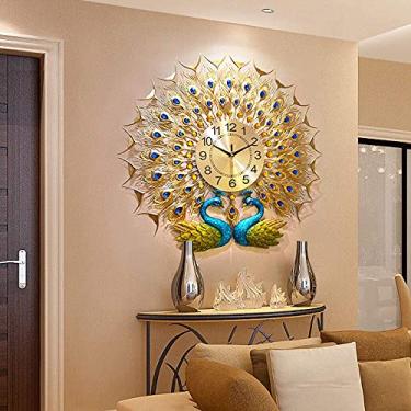 Imagem de U5GAAALPPQ9 Relógio de parede de madeira moderno redondo de 30,5 cm para sala de estar, quarto, casa, escola, escritório, azul marinho, cinza, metálico, prata, números romanos, decorativo, sem