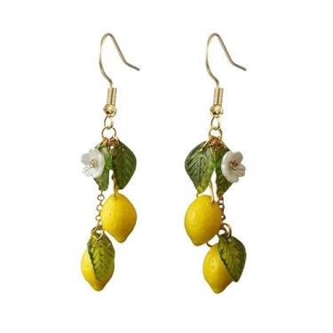 Imagem de Lindo brinco de gota de frutas, morango, limão, mirtilo, simulação, flor, cereja, borla, para mulheres, joias leves, Resina, zinco, Sem pedra preciosa