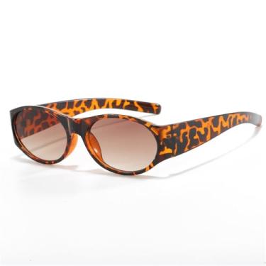 Imagem de Óculos de Sol UV400 - Armação Oval Grossa, Hastes Largas, Lentes Degradê para Homens e Mulheres, Ideal para Esportes ao Ar Livre, Corrida e Ciclismo, Estampa de Leopardo
