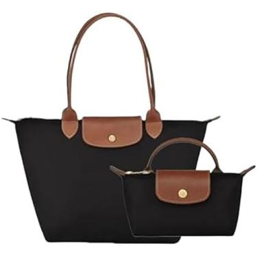Imagem de Bolsa feminina de nylon à prova d'água, bolsas de trabalho leves com lindas bolsas transversais, bolsa espaçosa com zíper (preto clássico)