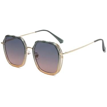 Imagem de HPIRME Óculos femininos oversized com armação de metal, estilo masculino, para uso externo, com proteção UV400 (dourado, verde e rosa).