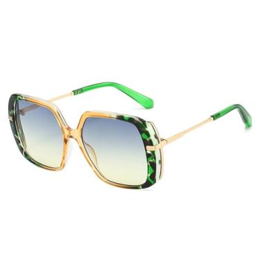 Imagem de Óculos de Sol UV400 - Armação com Lentes Transparentes e Estampa de Leopardo Degradê com Rebites para Homens e Mulheres, Ideais para Esportes ao Ar Livre, Corrida e Ciclismo, Cor Verde Chá e Cinza