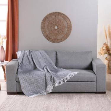Imagem de Manta para Sofá Grid com Franja Jacquard 2,10x1,35m – Dupla Face, 60% Algodão e 40% Poliéster, Decorativa e Versátil (Grafite)