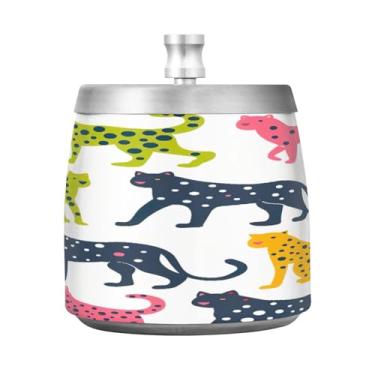 Imagem de STAYTOP Cinzeiro de leopardo colorido com tampa, aço inoxidável à prova de vento, sem fumaça, cinzeiro grande para uso ao ar livre para decoração de escritório em casa