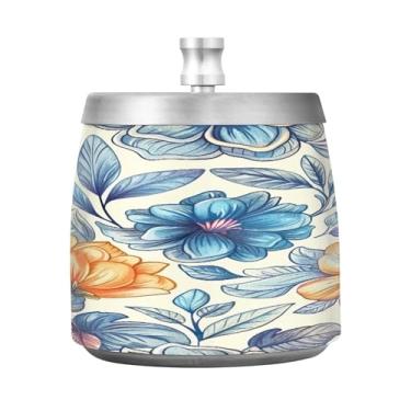Imagem de STAYTOP Cinzeiro de flores de primavera com tampa, aço inoxidável à prova de vento, cinzeiro sem fumaça, grande cinzeiro de cigarro ao ar livre para decoração de escritório em casa
