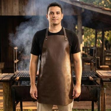 Imagem de Avental de Churrasqueiro Gourmet Couro Legítimo Luxo avental para chur