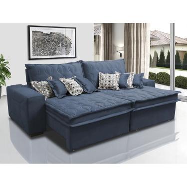 Imagem de Sofá Retrátil E Reclinável 3,12m Com Molas Ensacadas Cama Inbox Supreme Tecido Suede Velusoft Azul