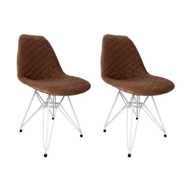 Imagem de Kit 2 Cadeiras Jantar Estofadas Caramelo Eiffel Eames Base Ferro Branco - Cor: Caramelo